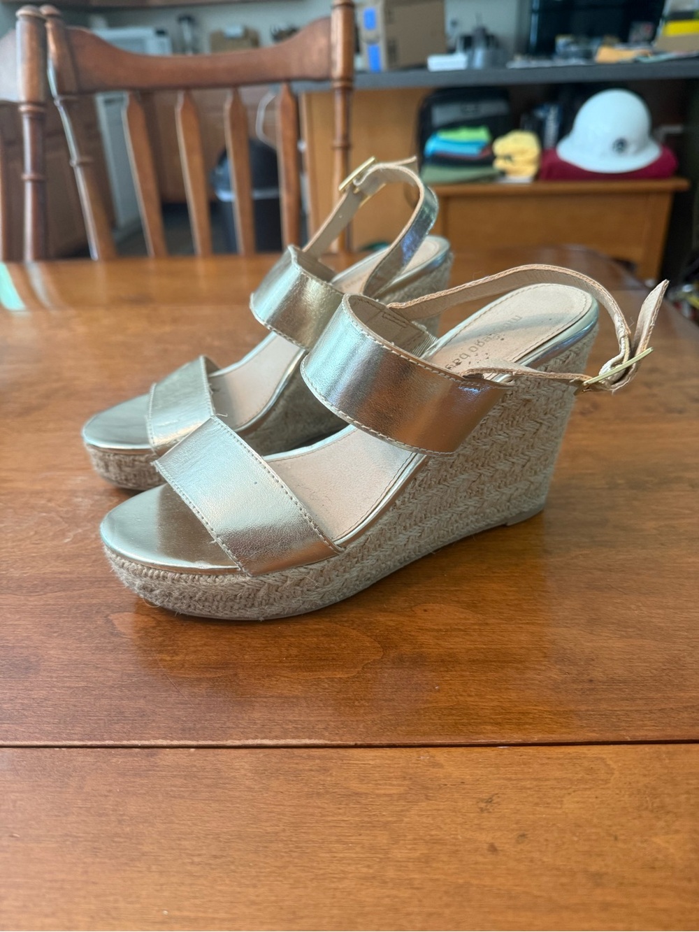 Montego Bay Club Metallic Gold Espadrille Wedge Sandals